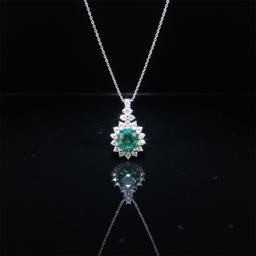 Moissanite Full Pavé Necklace – U-Shaped Pendant, White Round Stone, Modern Sparkle - Eterna