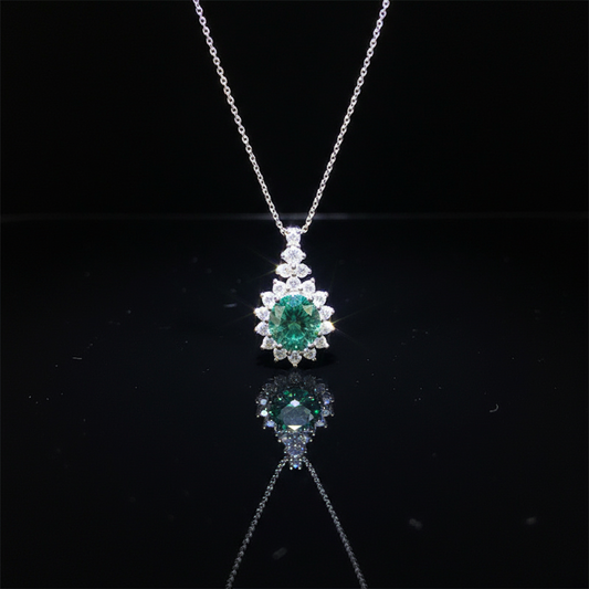 Moissanite Full Pavé Necklace – U-Shaped Pendant, White Round Stone, Modern Sparkle - Eterna