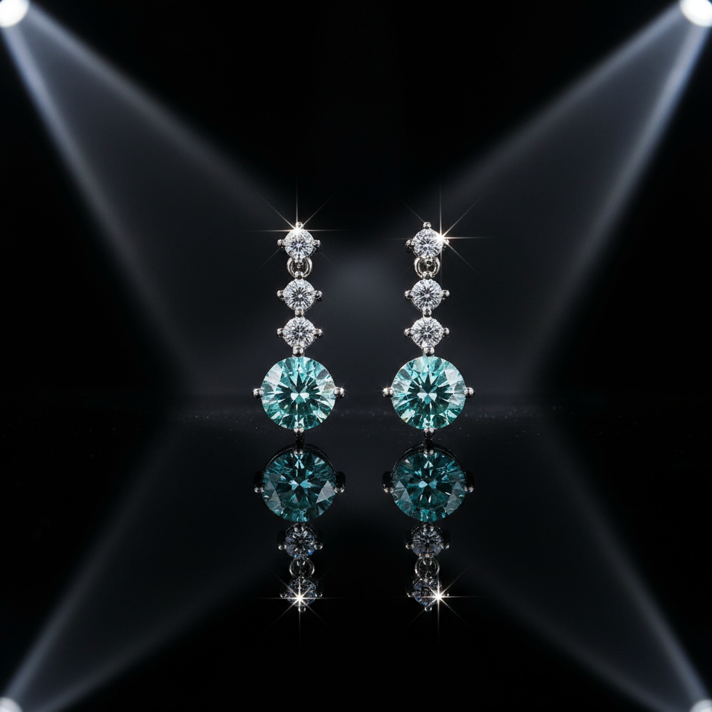 Blue Moissanite Stud Earrings – 6.5mm, Sterling Silver Setting, Vibrant Faceted Brilliance - Eterna