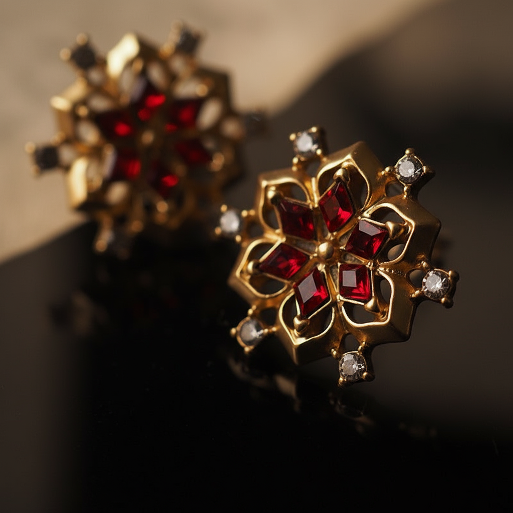 Snowflake Ruby Antique Retro Ear Clips – Vintage Glamour, No Piercing Required - Eterna