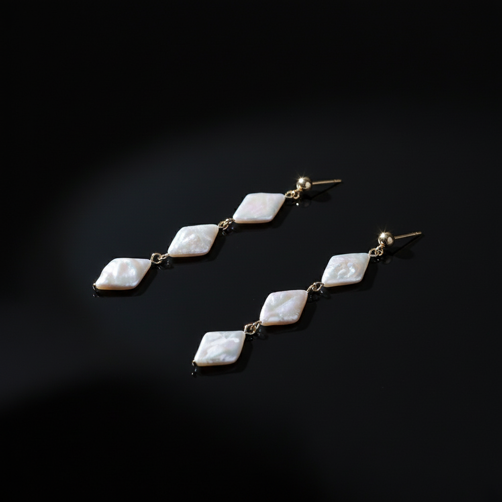 Natural Baroque Pearl Rhombus Earrings – Mother of Pearl, Statement 6cm, Pierced & Non-Pierced Options - Eterna