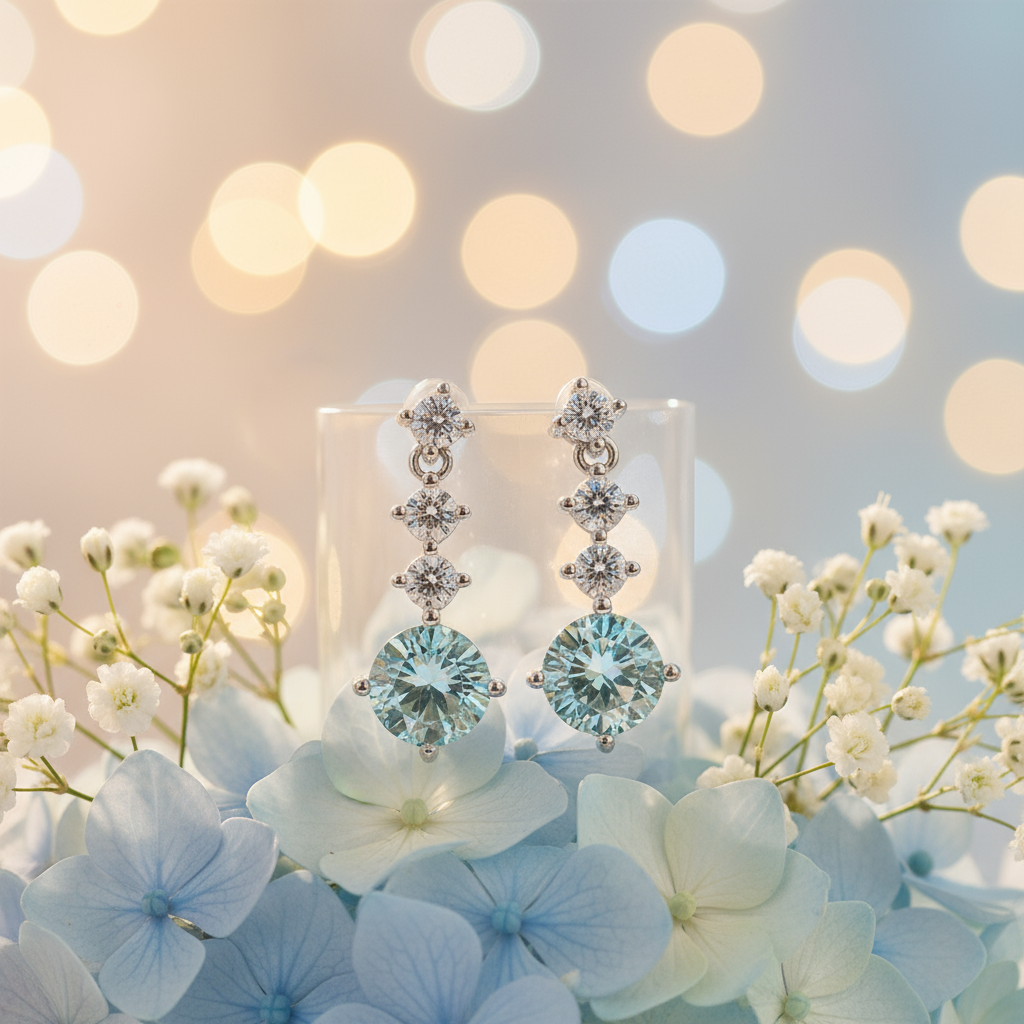 Blue Moissanite Stud Earrings – 6.5mm, Sterling Silver Setting, Vibrant Faceted Brilliance - Eterna