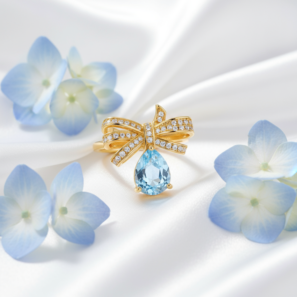 Tassel Bowknot Sterling Silver Ring – Gold Electroplated Feminine Statement Jewelry - Eterna