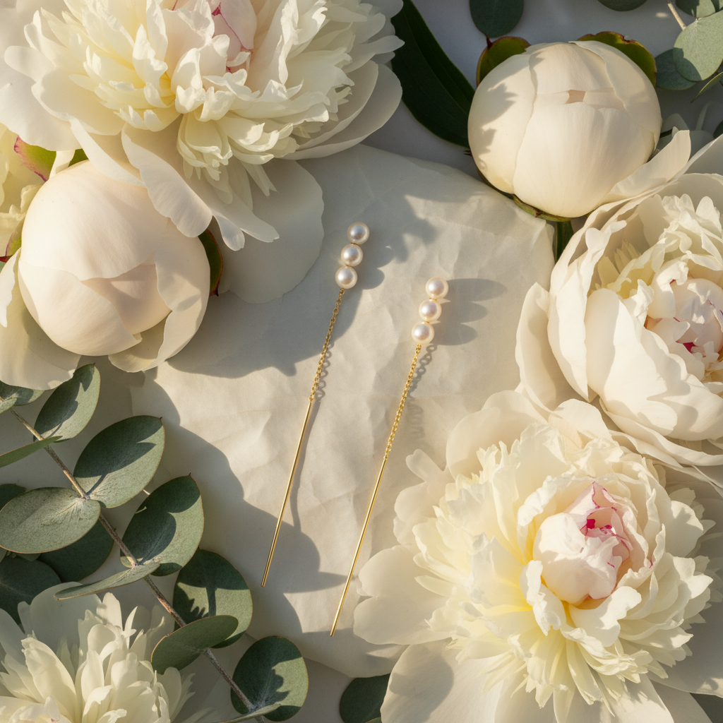 Natural Pearl Tassel Drop Earrings – Silver-Plated, Linear Bar Design, Fashion Office Style - Eterna