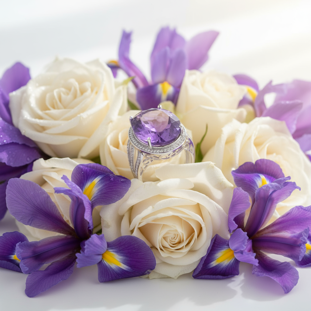 Grand Oval Amethyst Halo Ring in Sterling Silver - Eterna