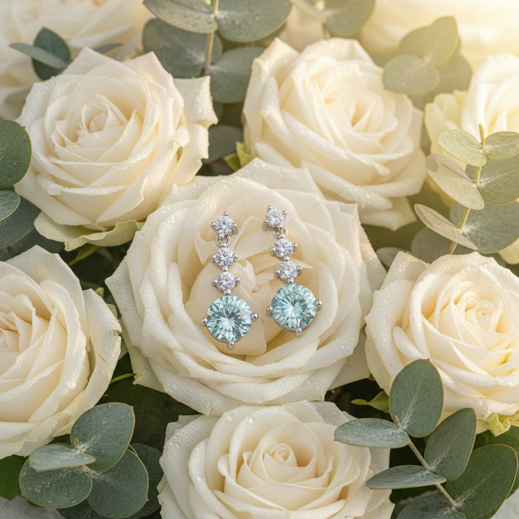 Blue Moissanite Stud Earrings – 6.5mm, Sterling Silver Setting, Vibrant Faceted Brilliance - Eterna