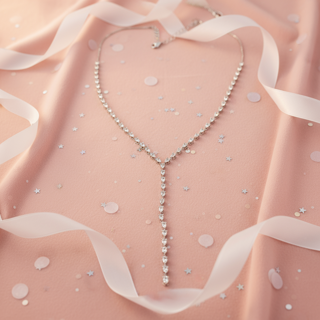 18K Gold-Plated Water Drop Zircon Tassel Necklace – Y-Shaped, French Retro Style - Eterna