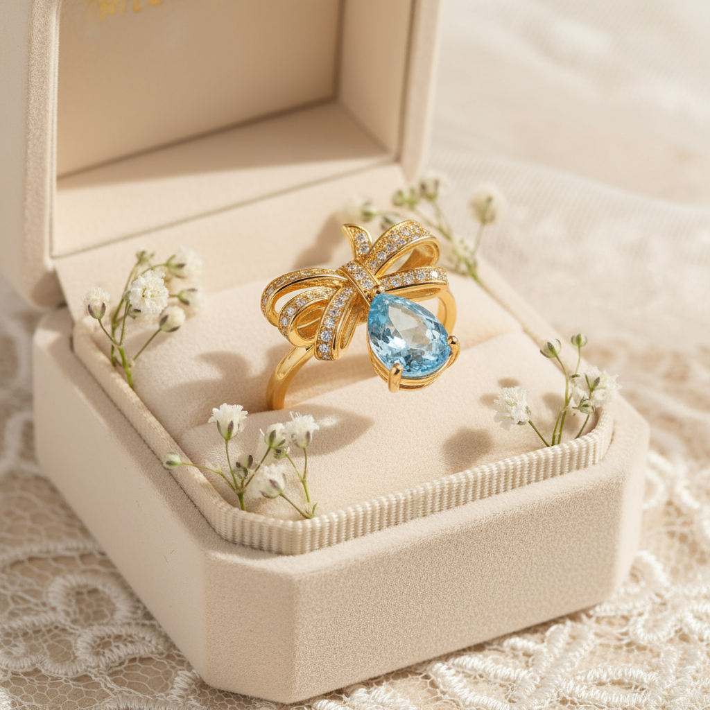 Tassel Bowknot Sterling Silver Ring – Gold Electroplated Feminine Statement Jewelry - Eterna