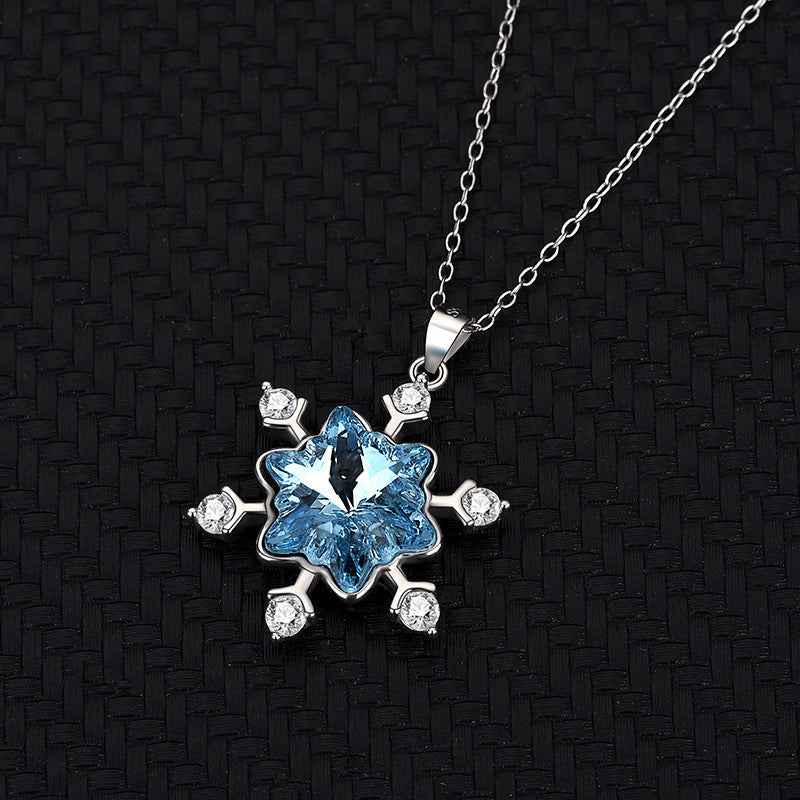 Sterling Silver Snowflake Necklace with Crystal Inlay – Elegant Winter Floral Design