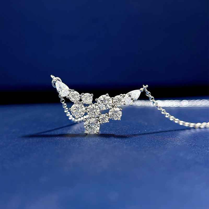 Starry Diamond Wings Pendant Necklace in 925 Sterling Silver with Adjustable Chain and Crystal Accents