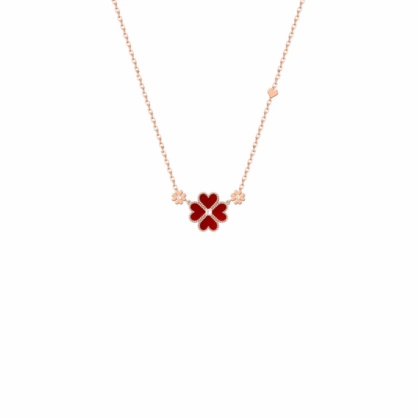 Red Turquoise Clover Necklace – Rose Gold Plated Alloy, Adjustable Cross Chain, Luxury Statement - Eterna