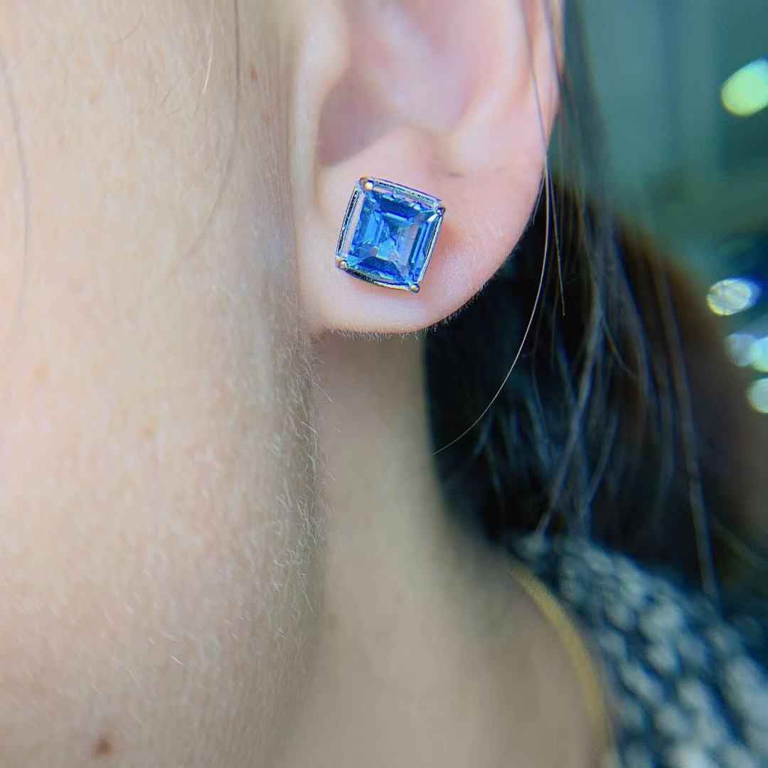 Natural Blue Topaz Earrings in 925 Sterling Silver, Triple-Plated Platinum & Rose Gold