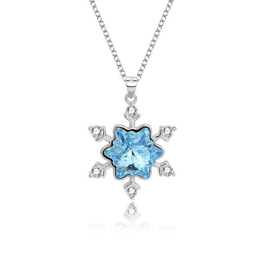 Sterling Silver Snowflake Necklace with Crystal Inlay – Elegant Winter Floral Design