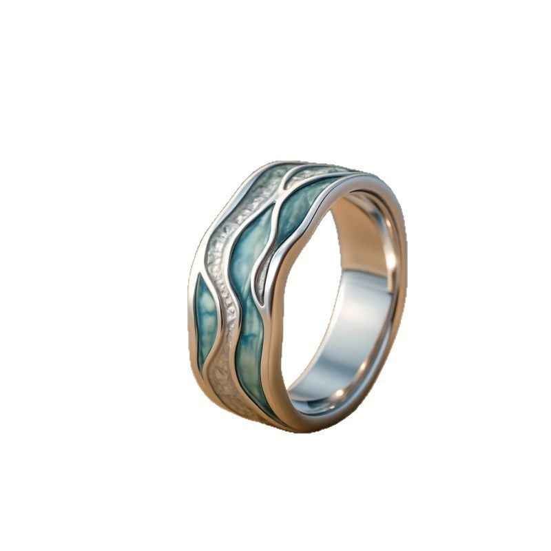 Aurora Ocean Wave Ring - Unisex Silver Jewelry for Beach Holidays | Coastal-Inspired Shimmer Statement