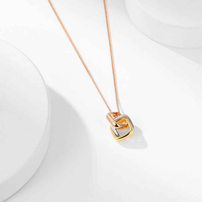 Three-Color Interlocking Ring Necklace - Minimalist Korean Style, Vermeil/Gold-Plated Ball Bead Chain