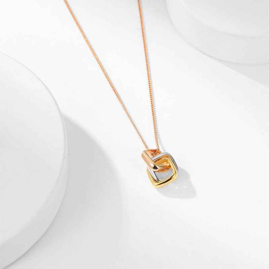 Three-Color Interlocking Ring Necklace - Minimalist Korean Style, Vermeil/Gold-Plated Ball Bead Chain