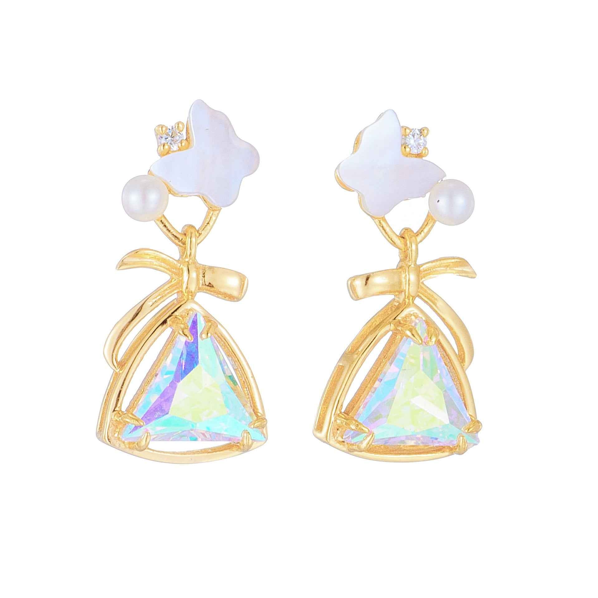 Mother of Pearl Butterfly Earrings with 925 Sterling Silver and Simulated Diamond Accents