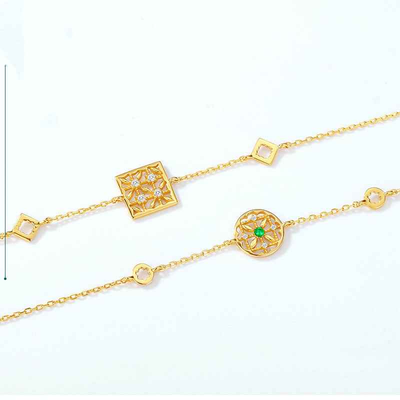 Simple Natural Emerald Silver Bracelet - Minimalist Korean Style Elegance