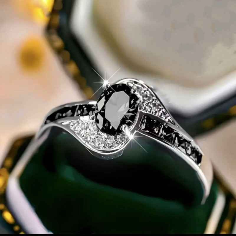 Ellipse Diamond Accent Ring - Geometric Oval Women's Jewelry in Pink, Purple, Green, Black