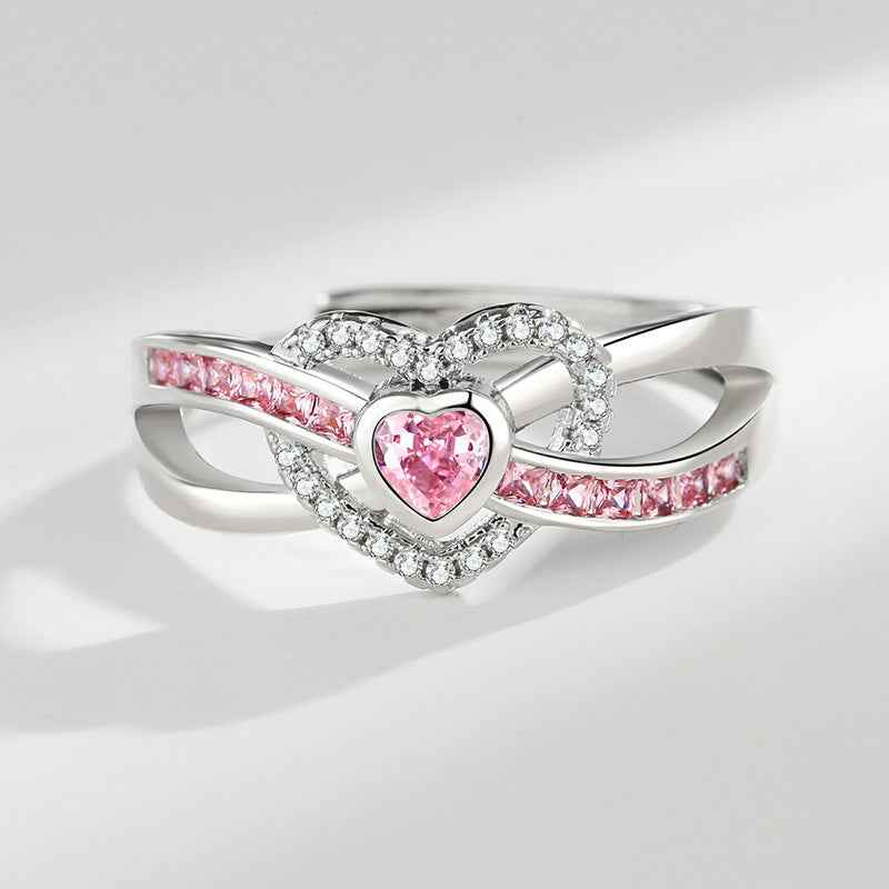 Pink Heart Zircon Ring - Adjustable OL Jewelry for Women | Romantic Geometric Fashion (4 Color Options)