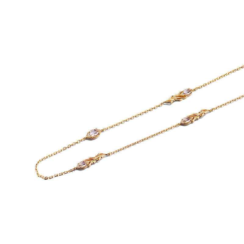 Marquise White Topaz Collar Necklace with Leaf Motif in Silver - Japan/Korea Style