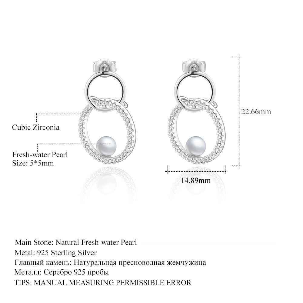 Natural Freshwater Pearl Jewelry Set | 925 Sterling Silver Necklace & Earrings in White Pearl, Cross Chain Design