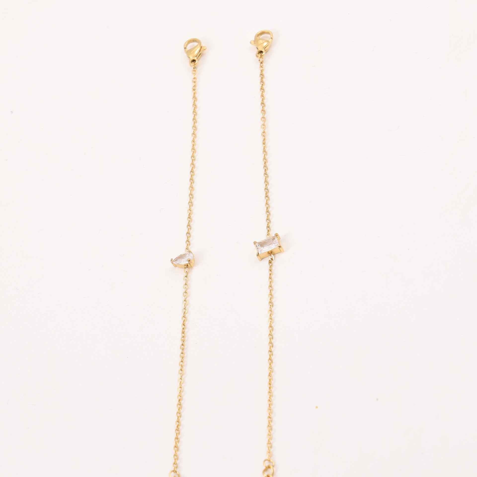 Geometric Zircon Titanium Steel Bracelet - Modern Thin Design with Rectangular and Teardrop Accents