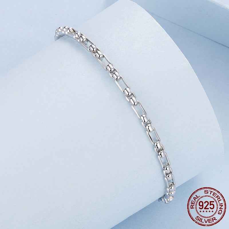 Minimalist Sterling Silver Bracelet - Modern Round Box Chain Design in S925