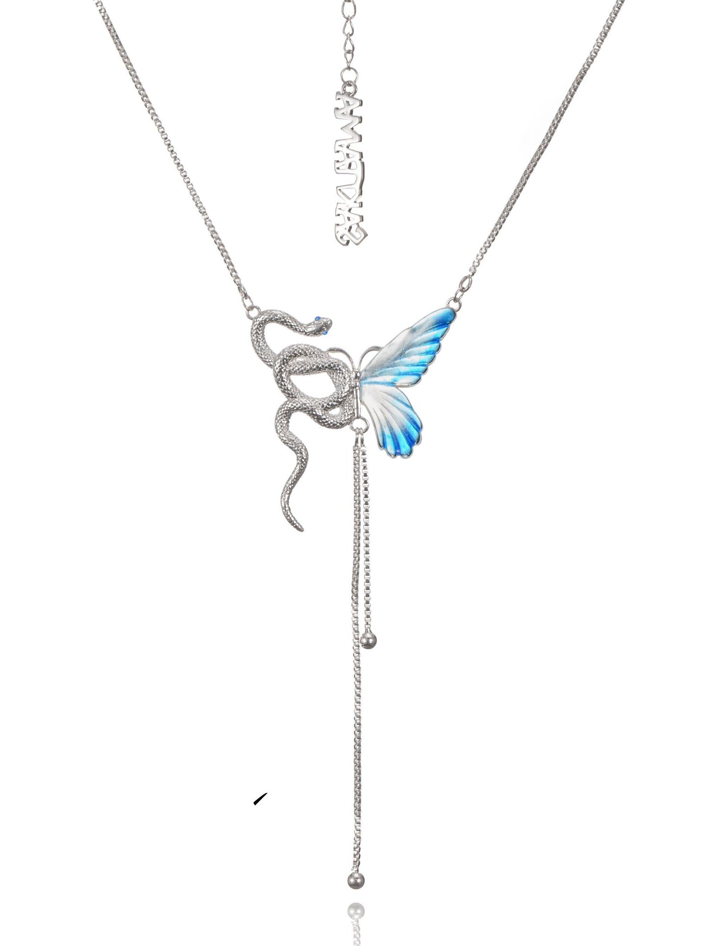 Butterfly & Snake Pendant Necklace – Silver-Plated Copper, Unisex, Bold Statement - Eterna