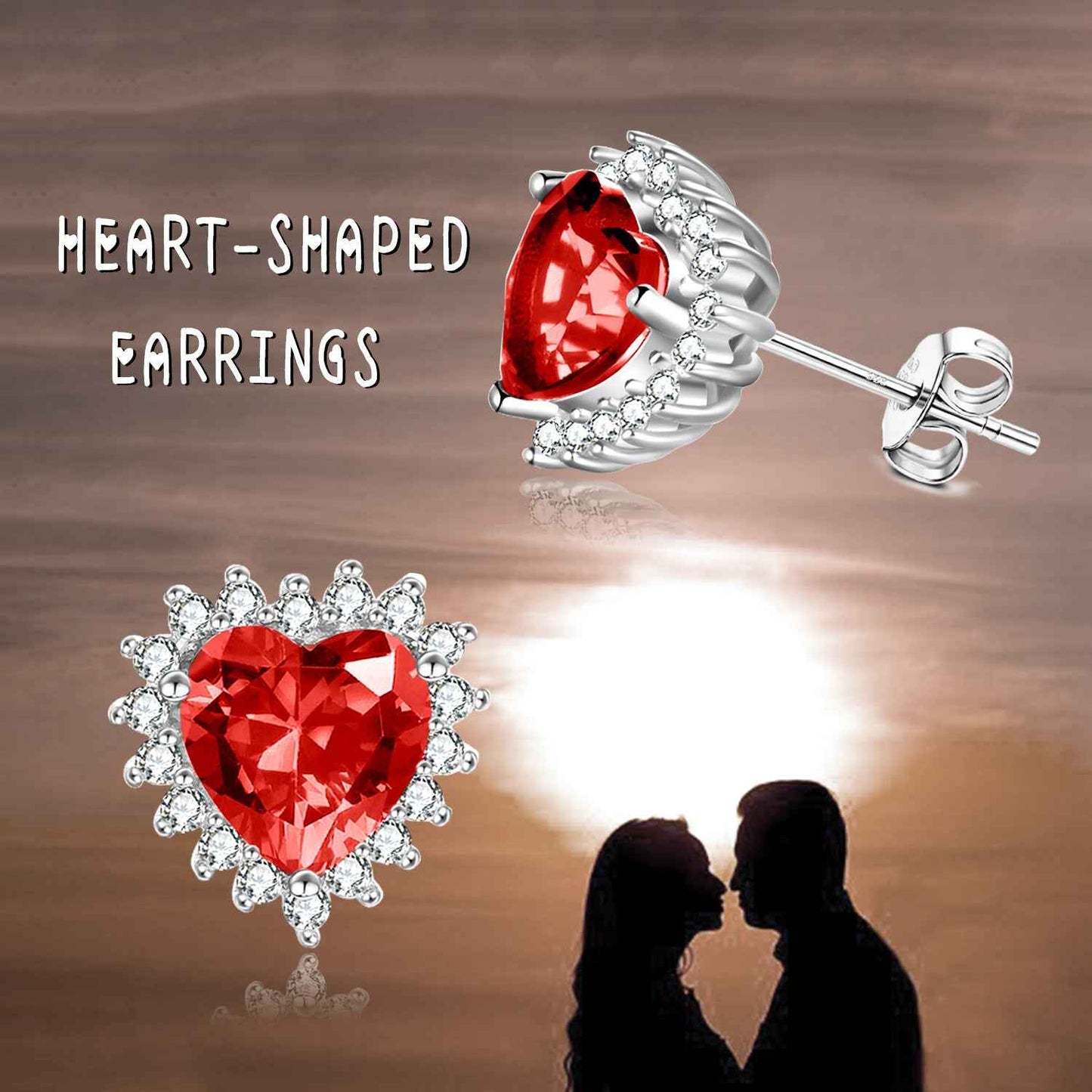 Heart-Shaped Cubic Zirconia Earrings in 925 Sterling Silver - Romantic White Gold Plated Everyday Jewelry