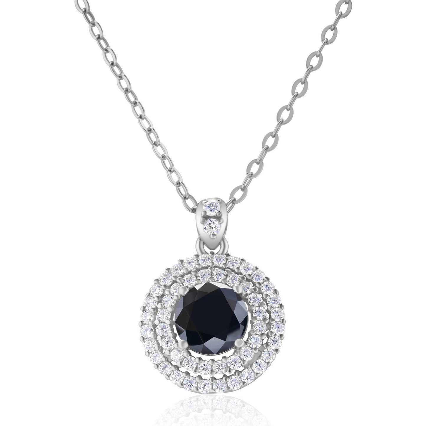 Sterling Silver Halo Necklace with Round Cut Design