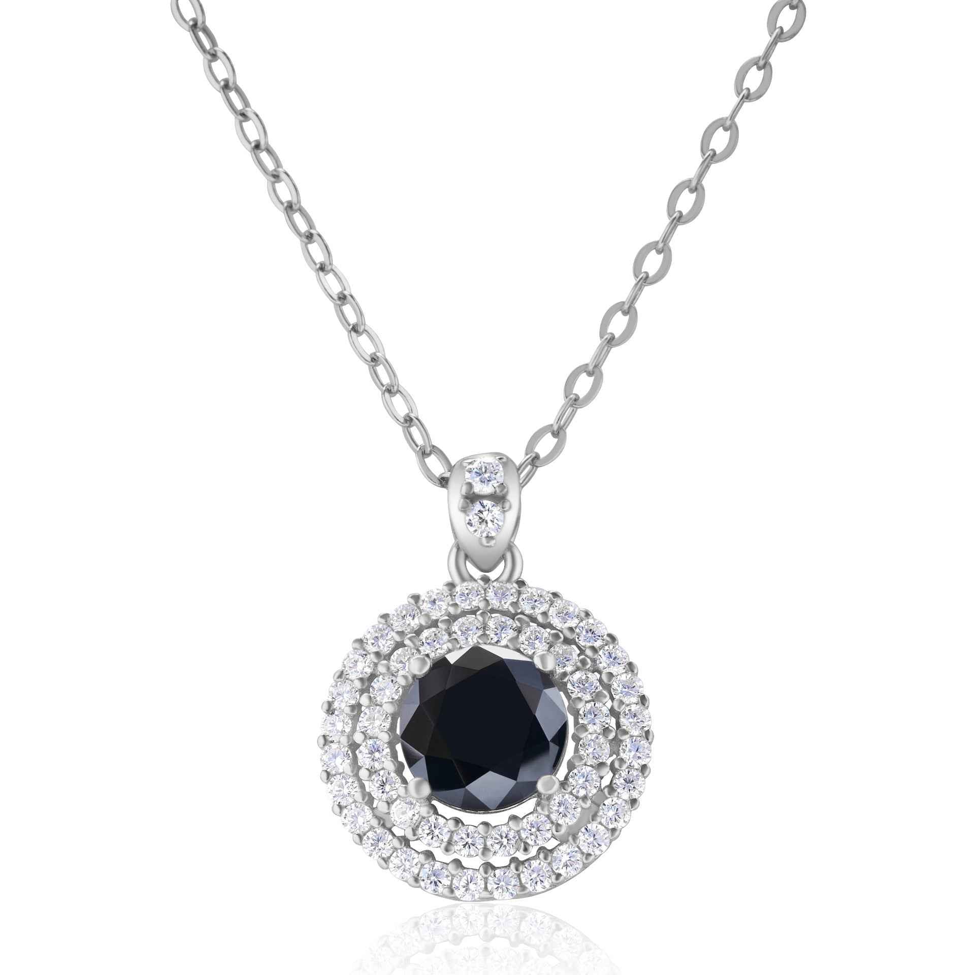 Sterling Silver Halo Necklace with Round Cut Design