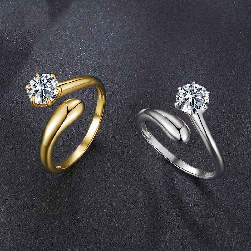Moissanite Wedding Ring - Elegant Luxury S925 Sterling Silver (Gold or Silver Finish) | Women's Modern Geometric Bridal Jewelry