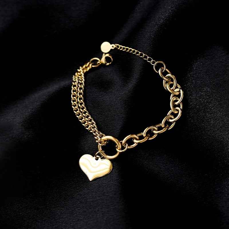 Retro Heart Titanium Steel Bracelet - Fade-Resistant Minimalist Style in Gold or Steel Finish