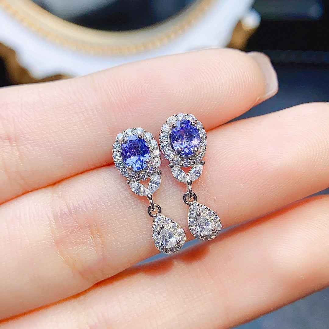 Natural Tanzanite Stud Earrings – Delicate Korean Style 4x5mm Women's Jewelry
