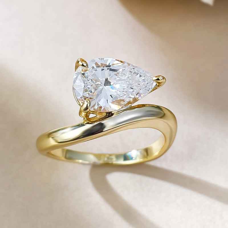 Water Drop Diamond Ring - Elegant 925 Sterling Silver Teardrop Jewelry for Women in Gold & Silver