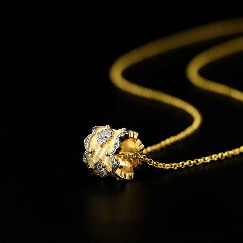 Fine Brushed Plant Flower Necklace with Zircon Accent, Adjustable Chain in Silver or Gold Finish