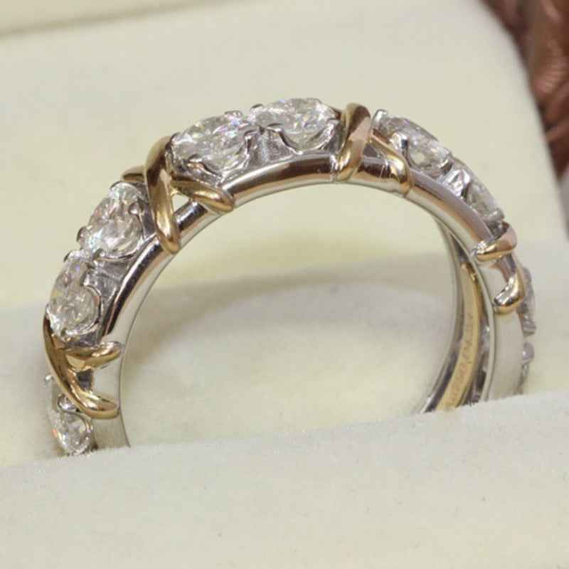 Two-Tone Cross Zircon Ring - Unisex Gold & White Faith-Inspired Jewelry with Letter Accent