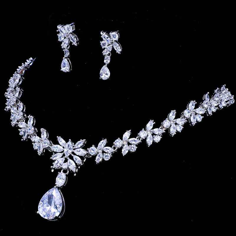 Exquisite Zircon Jewelry Set - Gold-Plated Necklace & 2 Pairs of Earrings in Luxury Gift Set