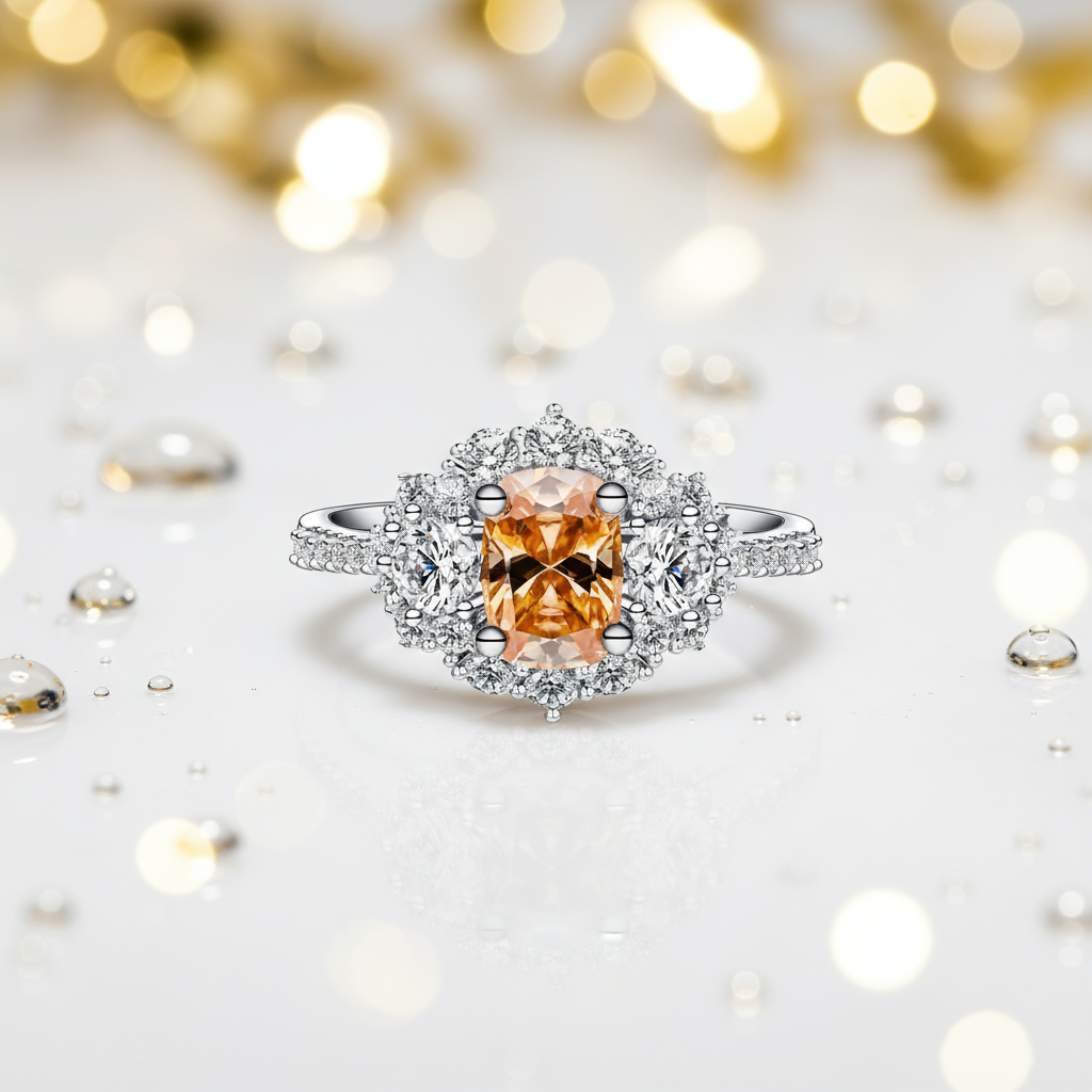 Moissanite Champagne S925 Silver 18K Gold Plating Women's Ring - Eterna