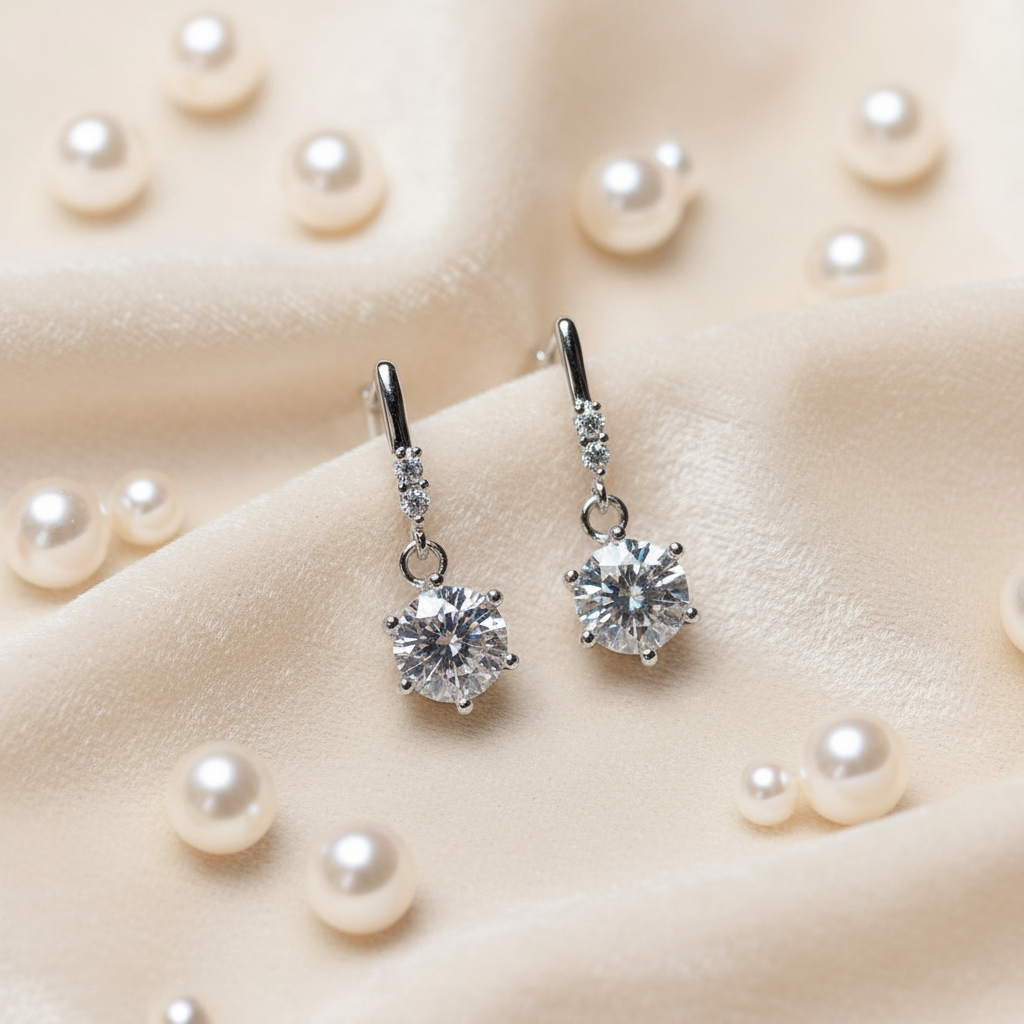 One Carat Moissanite Stud Earrings – Sterling Silver, Classic Brilliant Cut, 1ct Total - Eterna