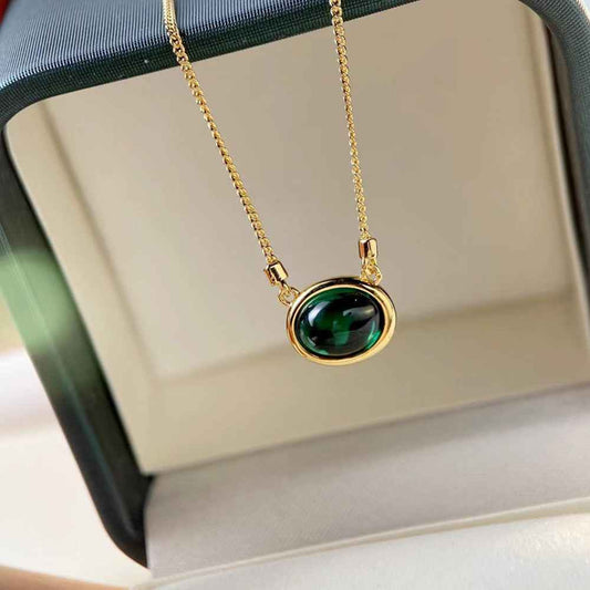 Cultivated Emerald Pendant Necklace - Geometric Luxury Design in Gold-Plated Silver