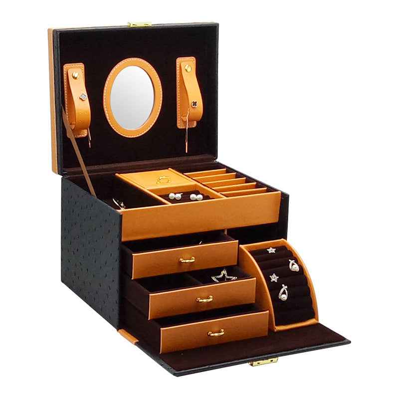 Luxury Leather Jewelry Organizer with Stylish Storage Drawer for Rose Gold Crown Ring in Multiple Colors