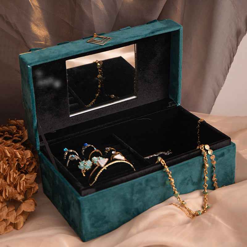 Blue Gold Flannel Jewelry Box - Elegant Organizer for Rings, Earrings, and Necklaces