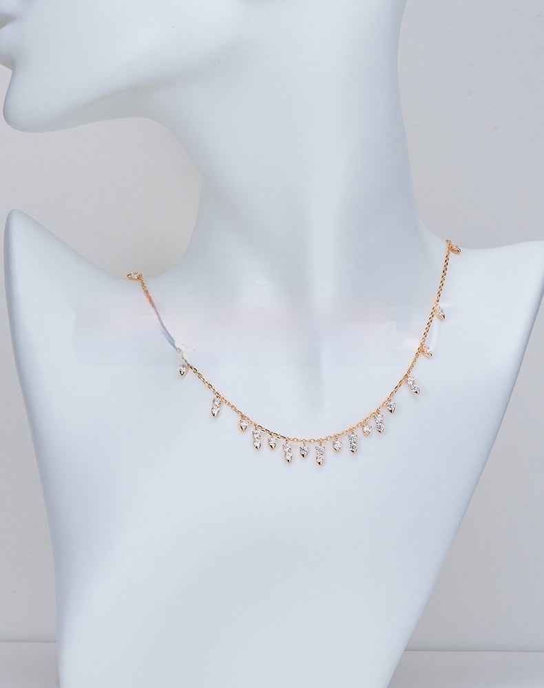 Tassel Pendant Necklace in 925 Sterling Silver, Rose Gold or White Gold Plated with High Carbon Diamond