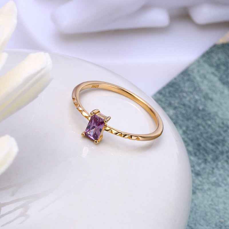 Retro Purple Zircon Ring - Japanese & Korean 925 Silver Geometric Vintage Jewelry for Women