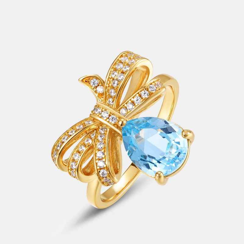 Tassel Bowknot Silver Ring – Gold Electroplated Feminine Statement Jewelry