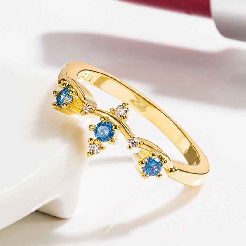 Blue Crystal Gold Index Ring - Geometric Diamond-Encrusted Jewelry for Women, Perfect Gift-Ready Statement Piece