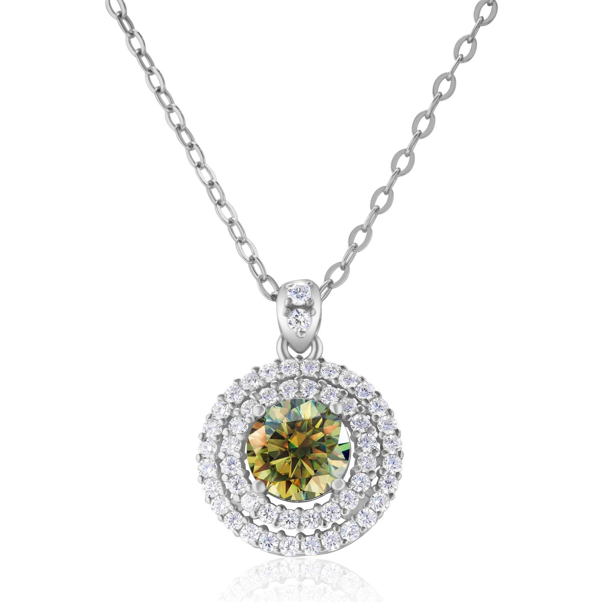 Sterling Silver Halo Necklace with Round Cut Design