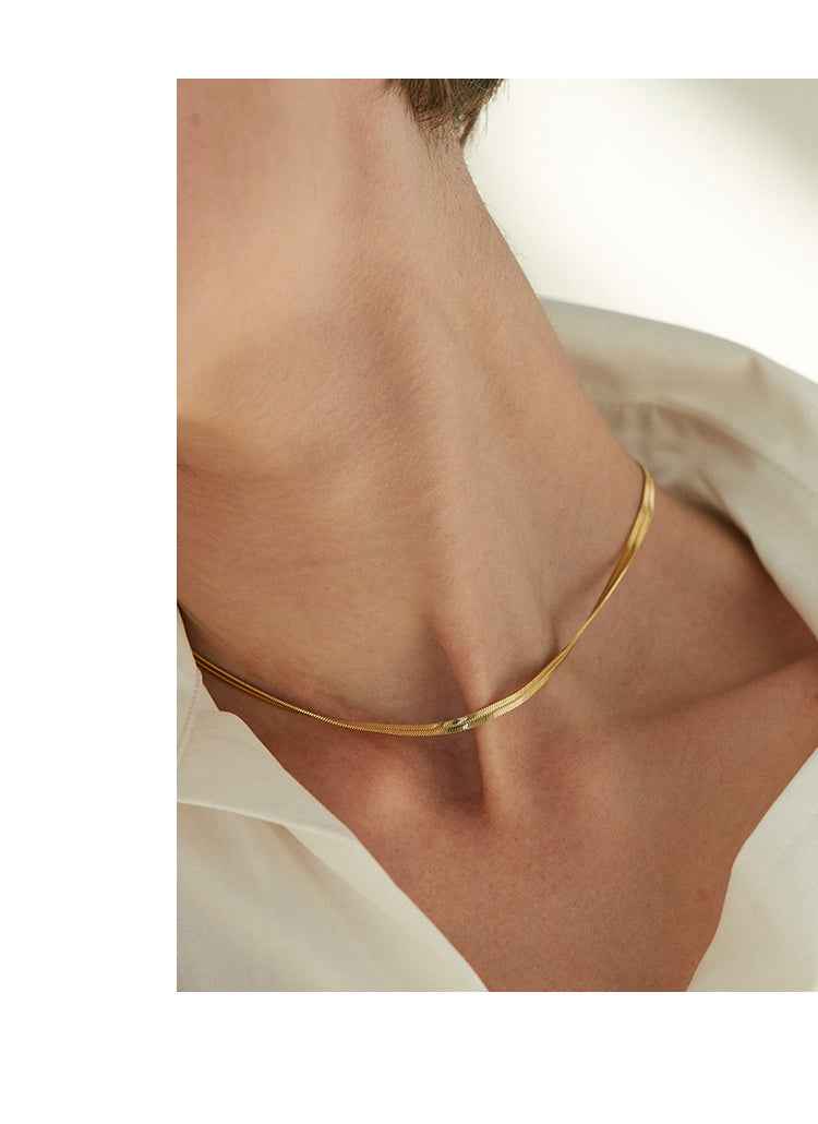 Flat Snake Bone Chain Necklace in S925 Sterling Silver or 18K Gold Plated - Adjustable Niche Design
